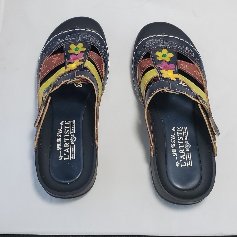 Spring Step Silver and Yellow Mules with Comfort Footbed - Picture 2 of 4
